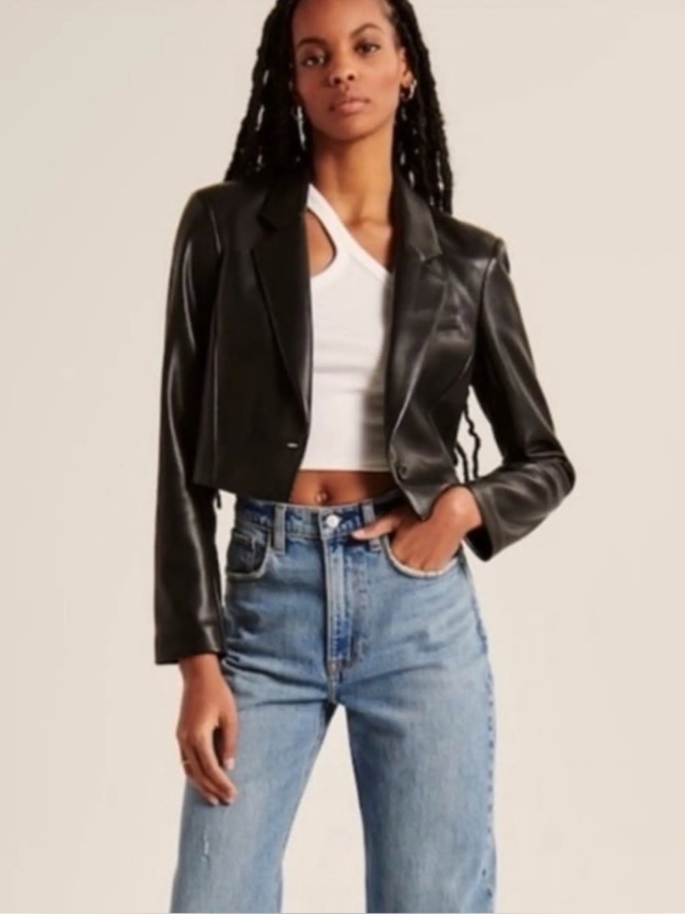 Abercrombie & Fitch Black Cropped Leather Jacket